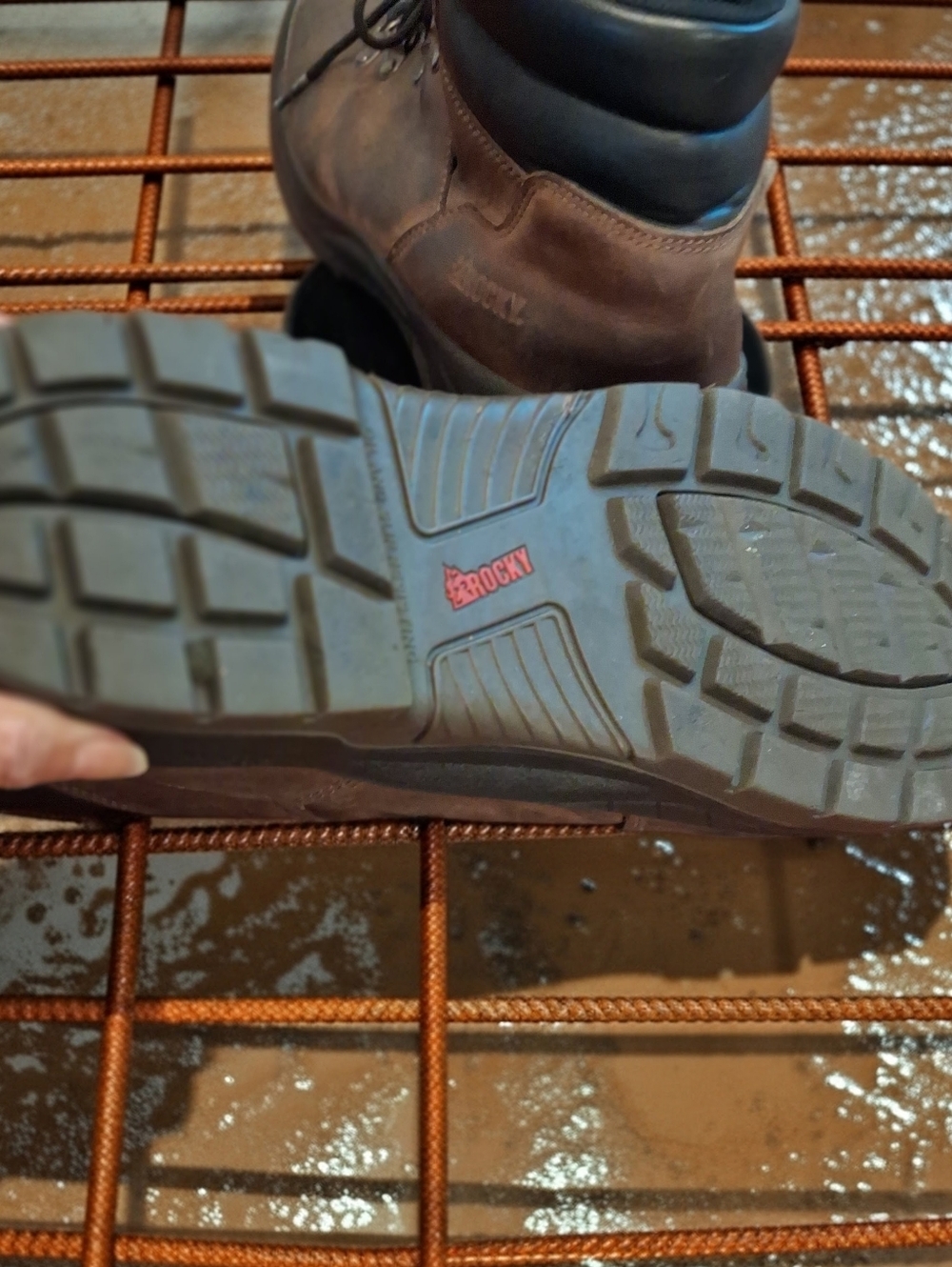 ROCKY Mobilelite Brown Leather Waterproof Work Boot with Black Collar SIZE 15W